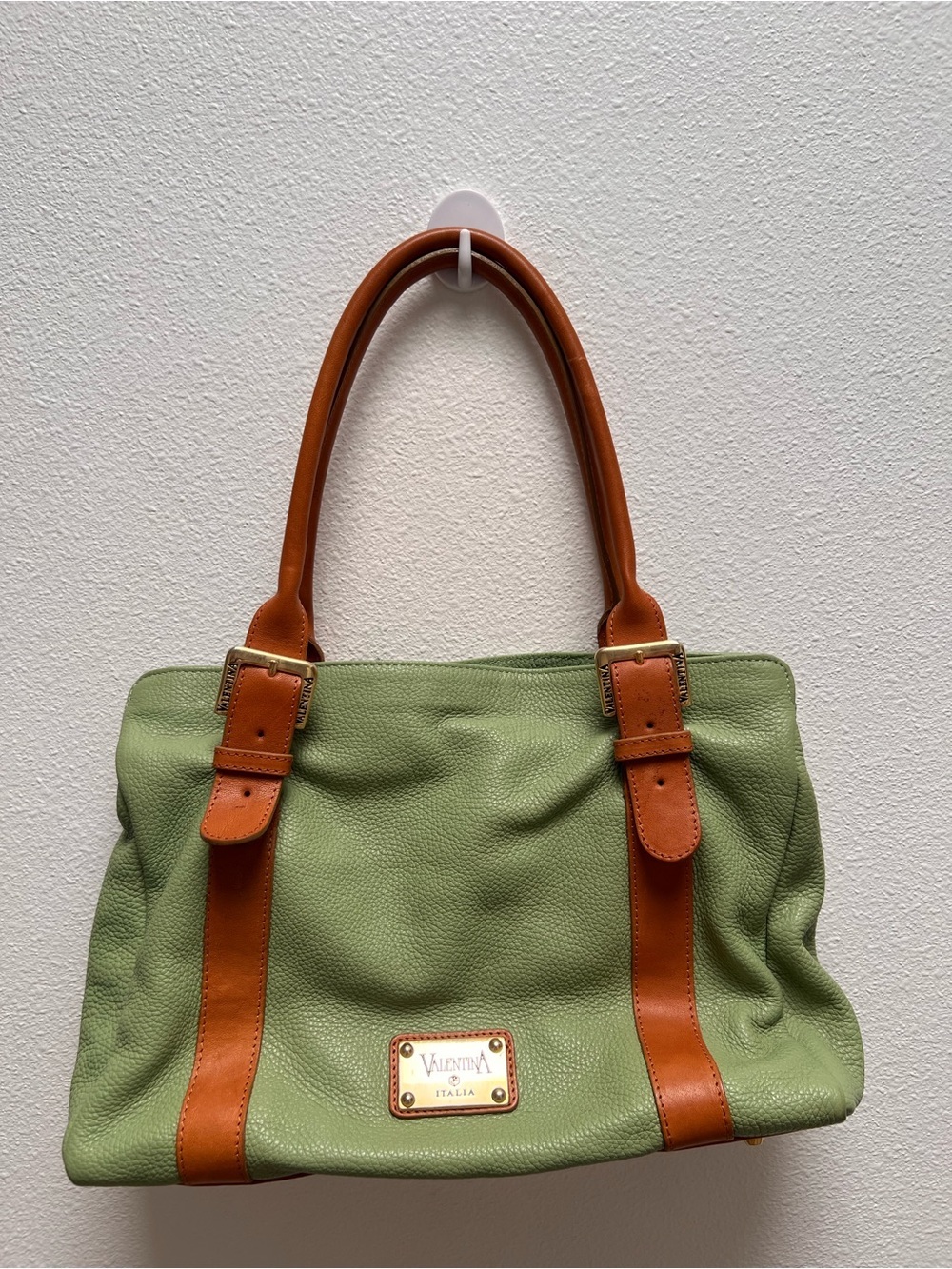 Valentina Italia Pistachio Green Pebbled Leather Handbag